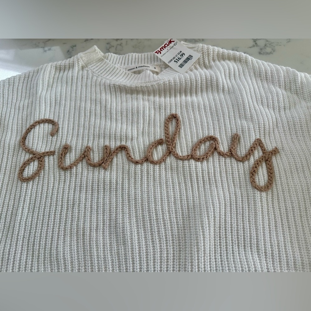 Sunday White and Tan Sweater